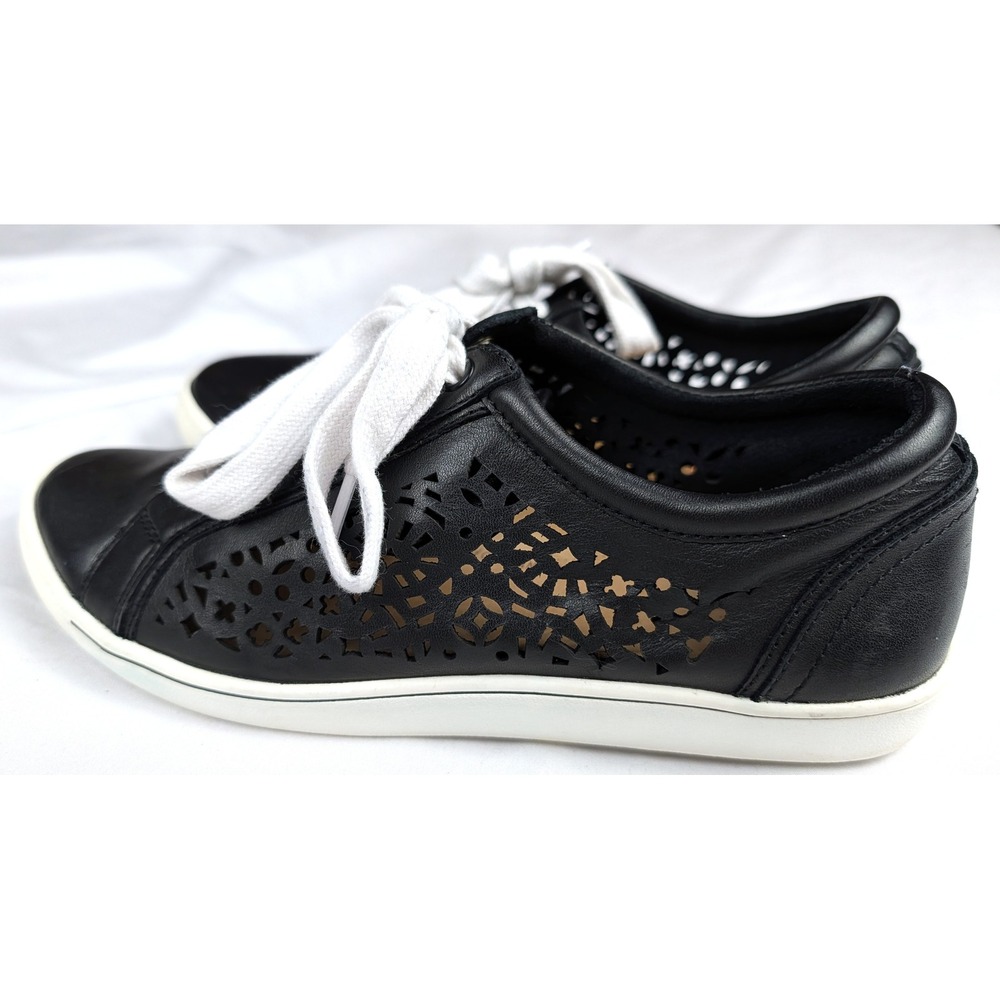 Ziera Denver Comfort Plus Black Leather Laser Cutout Sneakers Shoes Womens 37 FF